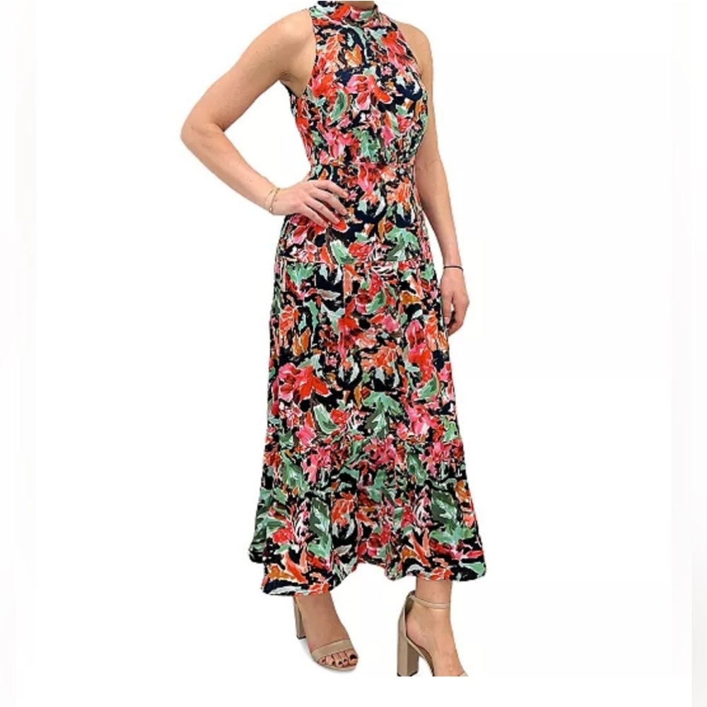 Sam Edleman High Neck Tiered Watercolor Floral Dress NWT
